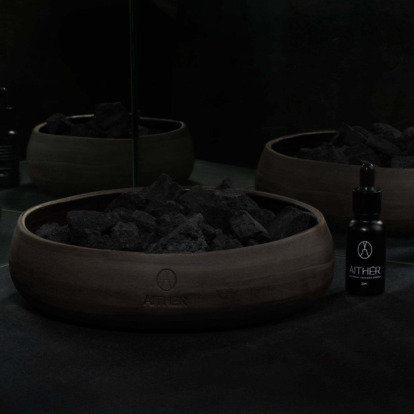 Ceramic Bowl Black Volcanic Stones Mineral Diffuser