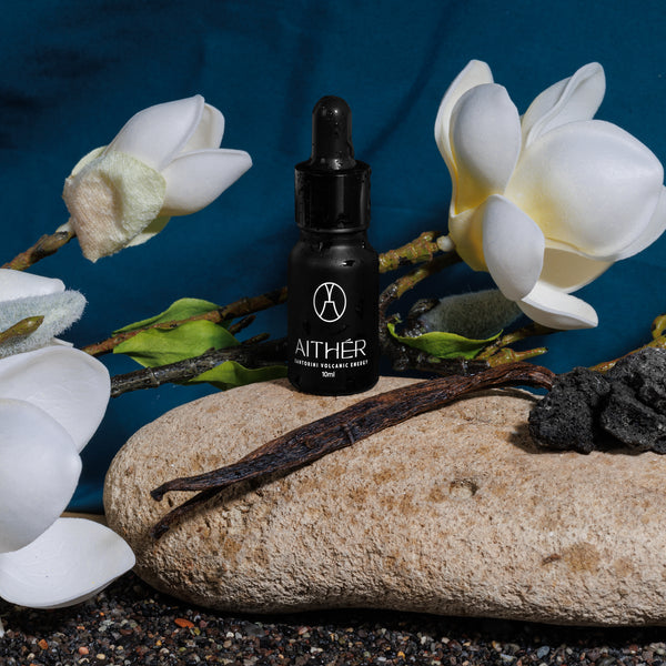 Vanilla Island black volcanic stones mineral diffuser by Aither Santorini